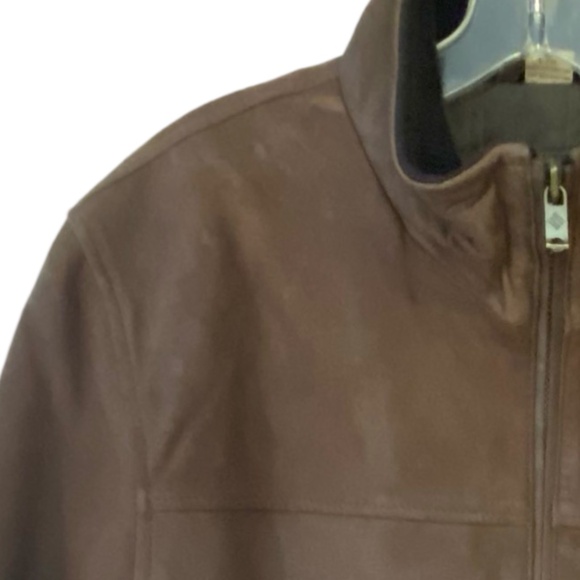 Mens Columbia Brown Soft Leather Zip Up Mock Neck Cotton Lined Casual Coat. Sz-L - Picture 16 of 16